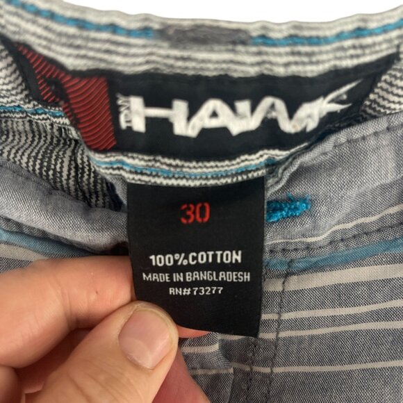 Tony Hawk Mens Striped Casual Shorts Size 30 Gray Blue Cotton Streetwear Summer - Picture 6 of 8